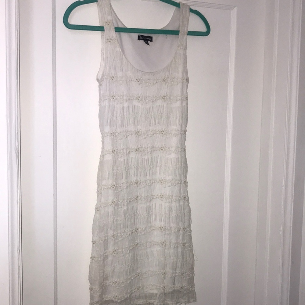 White and gold le chateau dress.